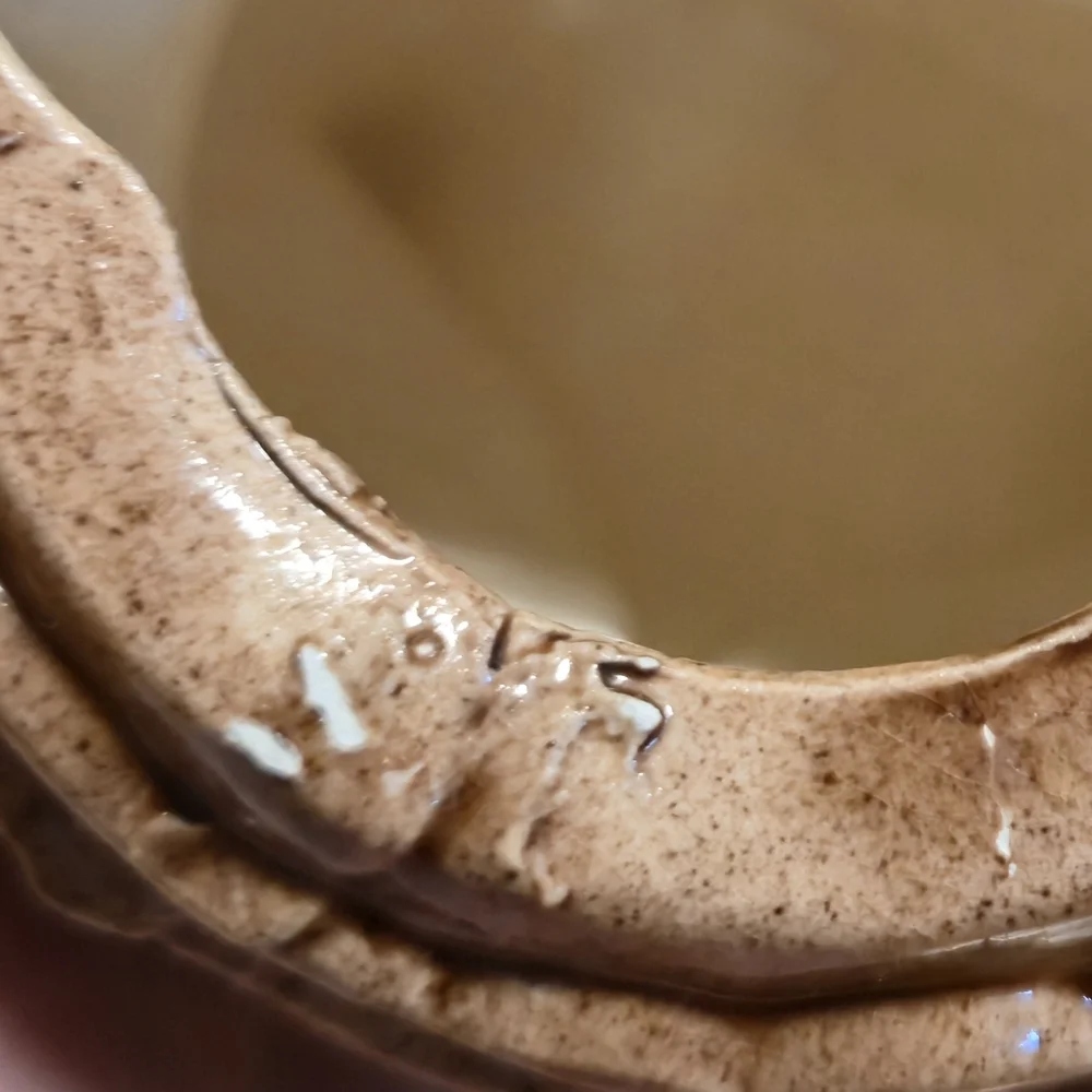 Vintage MCM Ceramic Owl Figurine Two Piece Nesting Speckled Earthy 9.5" Signed - Picture 10 of 16